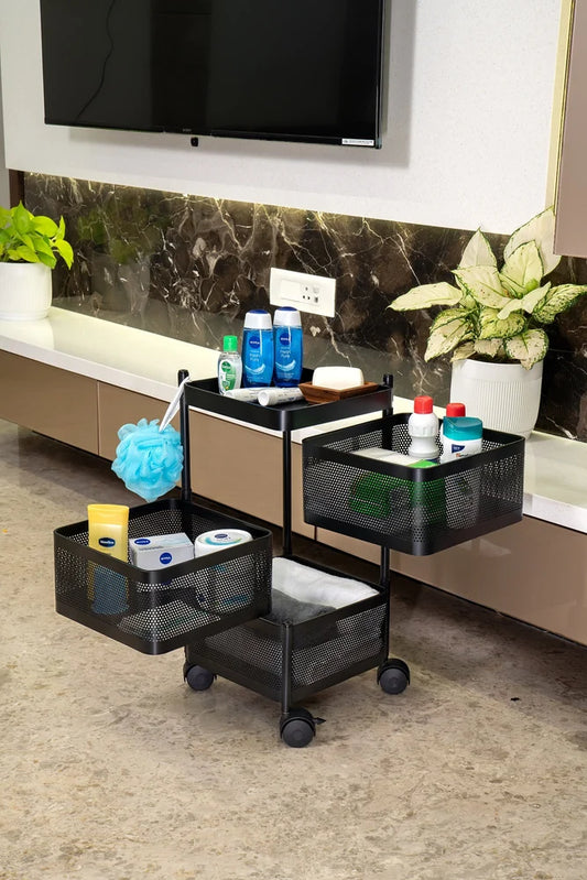 3 Shelf Rotating Trolley Portable Rack